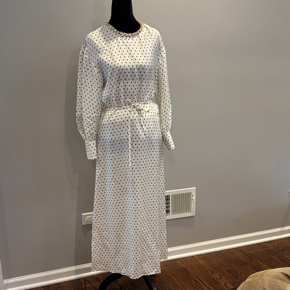 Sandro White Long Sleeve Polka Dot Dress
